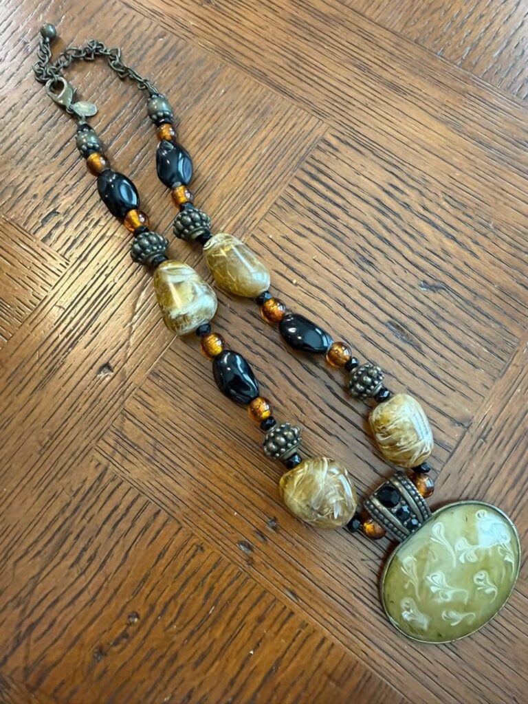 Chico's Amber, Black & Bronze-Tone Statement Necklace (CCC025)
