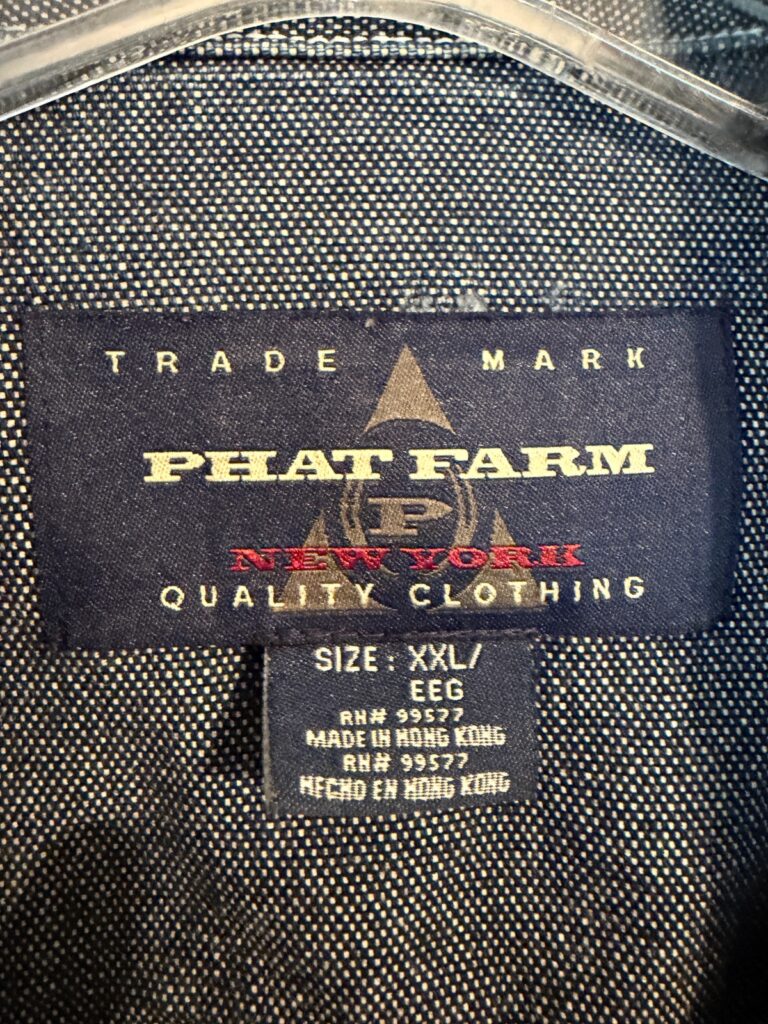 Vintage Phat Farm Denim Jacket XXL Y2K Blue Jeans Jacket Embroidered Logo Distressed