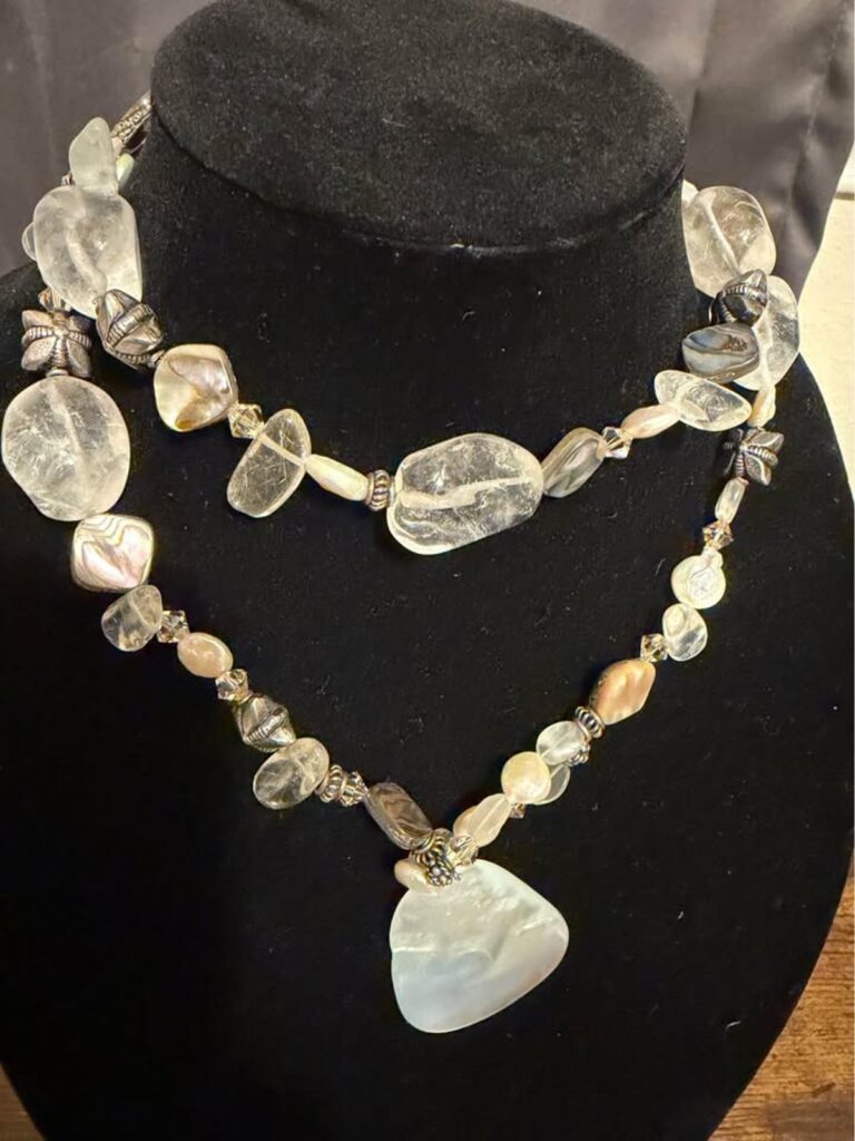 Artisan Abalone Shell, Quartz & Sterling Silver Necklace (CCC026)