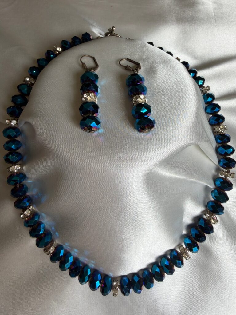 MRL029 Handmade Blue Crystal Necklace & Earring Set