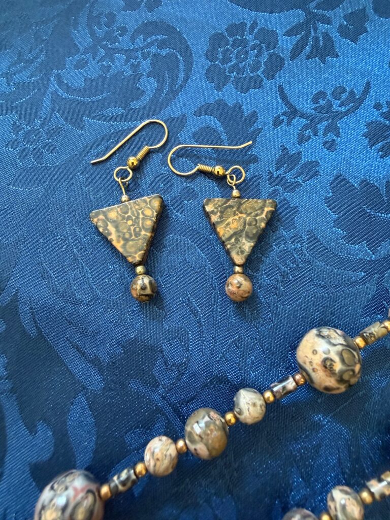 Leopard Skin Jasper Jewelry Set 2 Necklaces & Matching Earrings