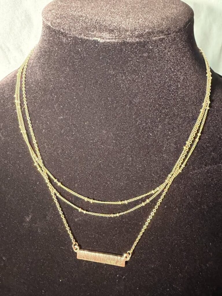 Gold-Tone Layered Necklace with Bar Pendant (MWL025)