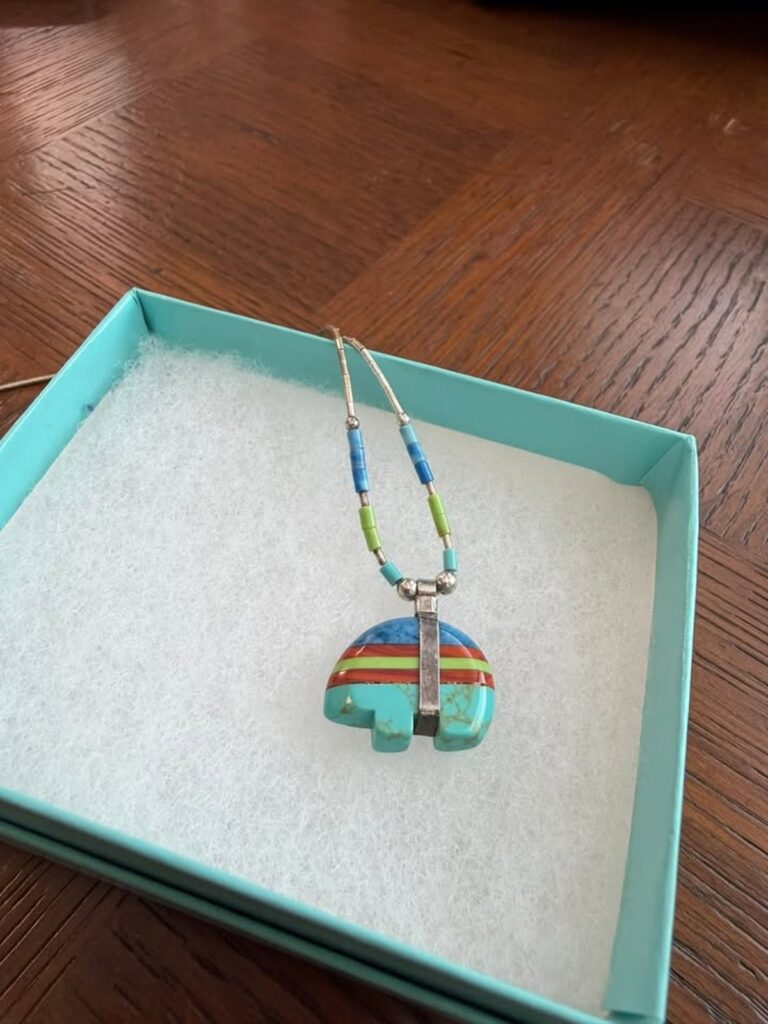 Southwestern Stone Inlay Bear Fetish Pendant Necklace (CCC013)