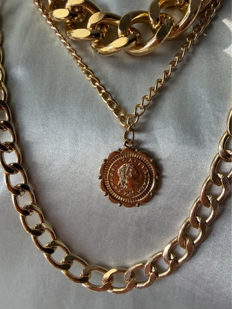 Layered Gold-Tone Necklace Set with Medallion Pendant (MWL005)
